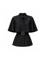 [PRE-FALL] [ATELIER] Elise Ribbon-Tie Belted Cape Jacket Black