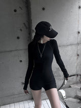 button deep v jumpsuit