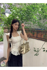 lovely short-sleeved frill sleeveless blouse