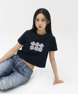 キャッチング アイ クロップ T シャツ、ネイビー