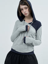 dot wrap layered hoodie / gray