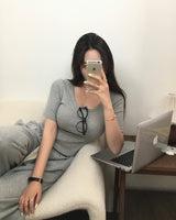 [MADE] Gram, U-neck rib short-sleeved T-shirt