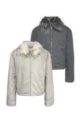 Washed Jacket with Detachable Fur Collar