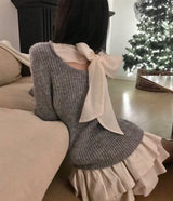 モネットバックリボンサテンポイントニットトップ