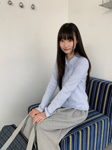 ムンタボーダーフリル襟付き長袖Tシャツ