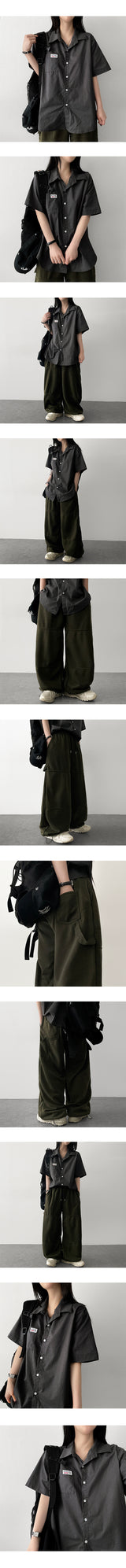 Ind patch label roll-up short sleeve shirt shirt