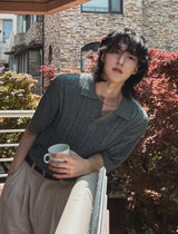 Roy openwork short sleeve collar knit