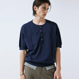unveil henley neck layerd knit navy
