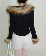 デッカウルフジョットフード付きファーニットジップアップジャケット (Wool Jacket)