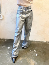 シルバーコーティングデニムロウワイドパンツ