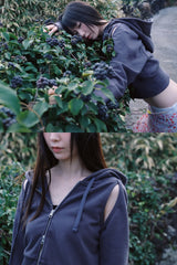 CUT OUT CROP HOOD ZIP-UP (CHARCOAL)