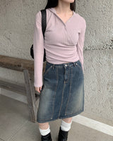 Pocket medium denim skirt