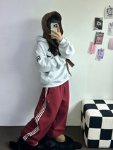 フリース❤トラックライン3ラインロングパンツ ❤🖤🤍💙🩶5COLOR