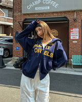 Flag print hoodie zip-up