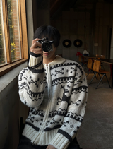 Ethnic Collar Over Knit Zip-Up