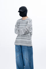 フレーズストライプニットロングスリーブTシャツ