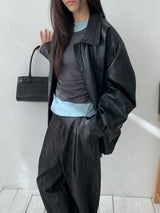 Curved overfit leather jacket
