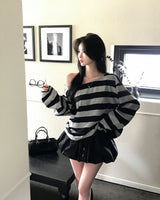 [MADE] カミング, ストライプオフショルダーTシャツ