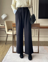 Divet Two Pin Tuck Brushed Span Wide Slacks