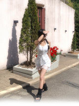 Hazle Cancan Ribbon Strap Sleeveless Mini Dress