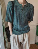 Roy openwork short sleeve collar knit