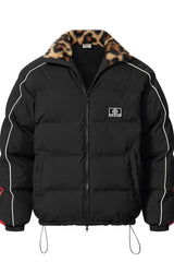 Colorblock Fur Collar Puffer Jacket