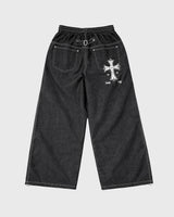 Bone Cross Stud Wide Denim Pants