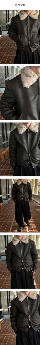 [F/W] Real raccoon fur leather blouson(3color)
