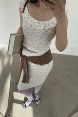 SOFT FLOWER FRILL TOP & MIDI SKIRT SET (IVORY, BROWN 2COLORS!)