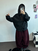ミンクフリース🐑ビッグコーデュロイパッチバルーンパンツ❤🤍🖤🤎4カラー