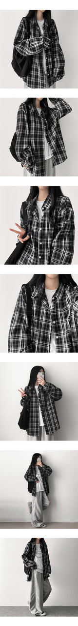 Elo Linen Fluffy Oversized Fit Checkered Shirt Shirt