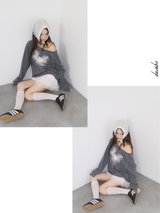 Rose Angel Oversized-fit Off-Shoulder Long Sleeve T-shirt