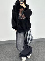 check layer denim pants