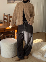 Hairy crop round knit cardigan(3color)