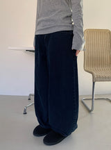 Hibom ウォッシングワイドバルーンデニムパンツ