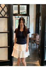半袖ボタンスリムリブド半袖Tシャツ