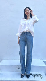 4TH REORDER LOOSE STRAIGHT FIT BLUE DENIM PANTS code 18100