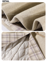 wool checkered hooded toggle quilting quilted long coat