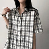 Handy Oversized Fit Checkered Short-Sleeved Shirt
