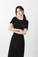 Off-Shoulder Slit Long Onepiece Black