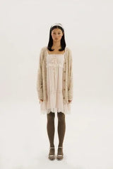 Boucle long cardigan - glitter beige