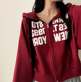 New York Lettering Two Way Cropped Hooded Zip-Up