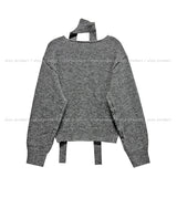 Lulu V-neck wool hair cardigan scarf set