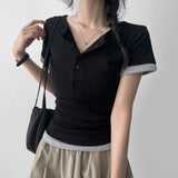Perco Layered Button Short Sleeve T-shirt (4 colors)