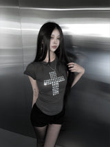 metallic cross stud short sleeve (3color)