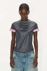 カラーブロックメッシュスポーツスリムT