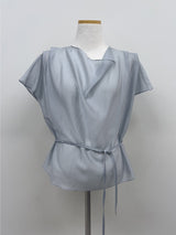 [Strap SET] Draped Shirred See-through Short Sleeve Blouse