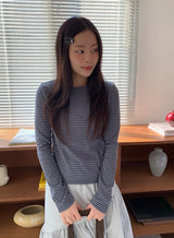 タカン ストライプ ラウンド ロングスリーブ Tシャツ
