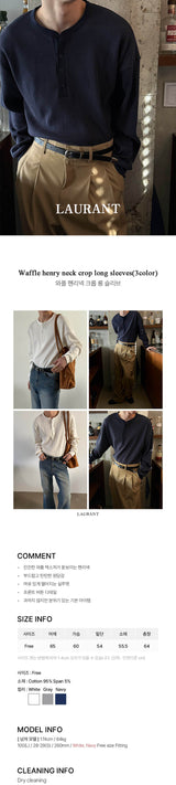 ワッフルヘンリーネッククロップロングスリーブ(3color)
