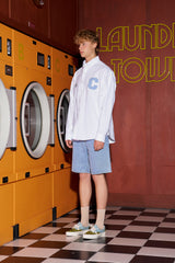 Sky Blue C patch Oxford Long-Sleeved Shirt / White [Unisex]